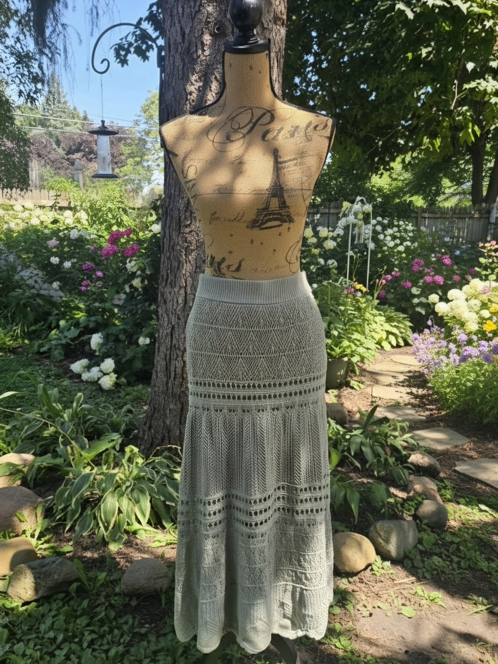 Crochet A-Line Maxi Skirt in Sage Green